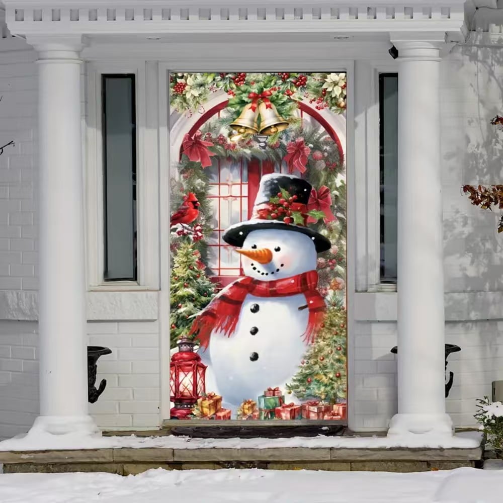 Christmas Door Covers,Decorative Bow Bell Wreath Christmas Door Wraps