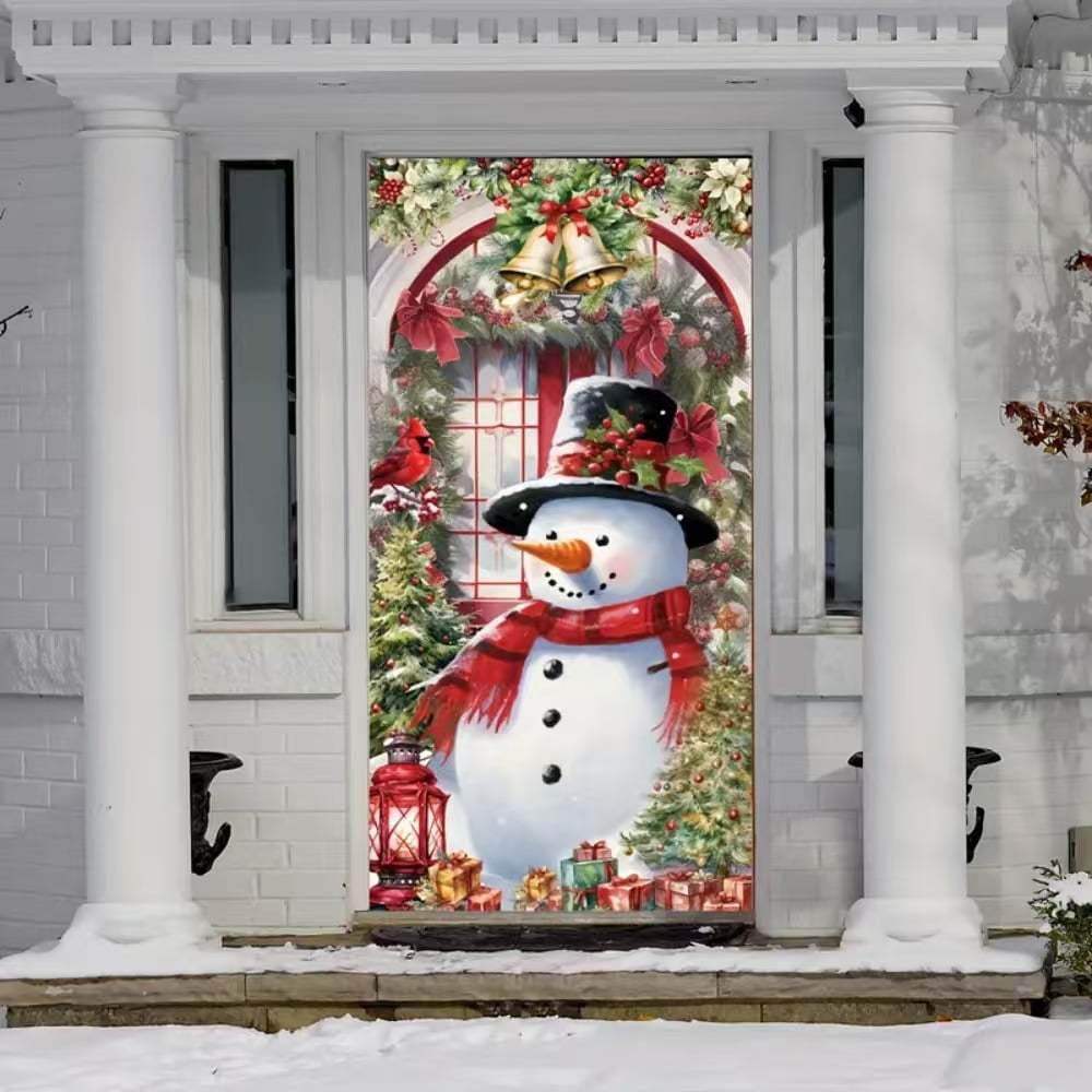 Christmas Door Covers,Decorative Bow Bell Wreath Christmas Door Wraps