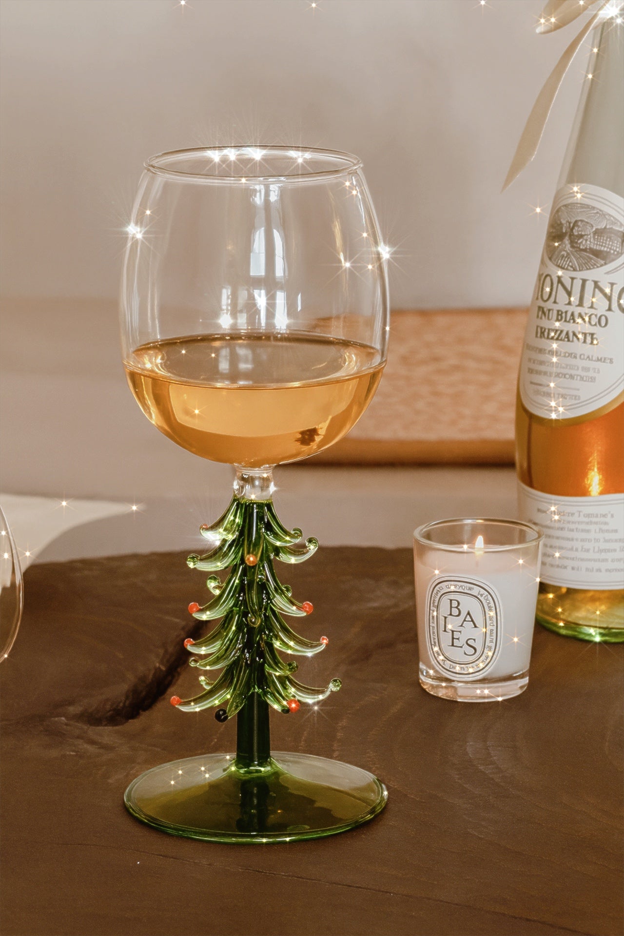Merry Christmas Wine Flute with enjoyed with white wine.