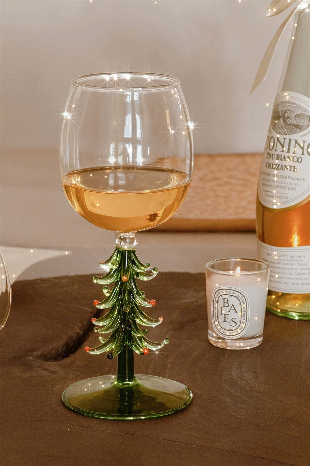 Merry Christmas Wine Flute with enjoyed with white wine.