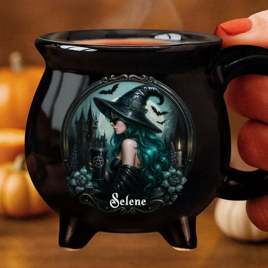 Custom Witch Cauldron Coffee Mug - Personalized Halloween Witchy Gifts For Besties, Sisters, BFF, Family, Yourself - Witching You A Wicked Brew