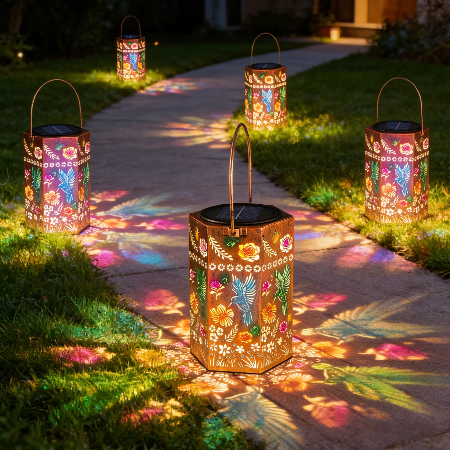Hummingbird Floral Solar Lantern