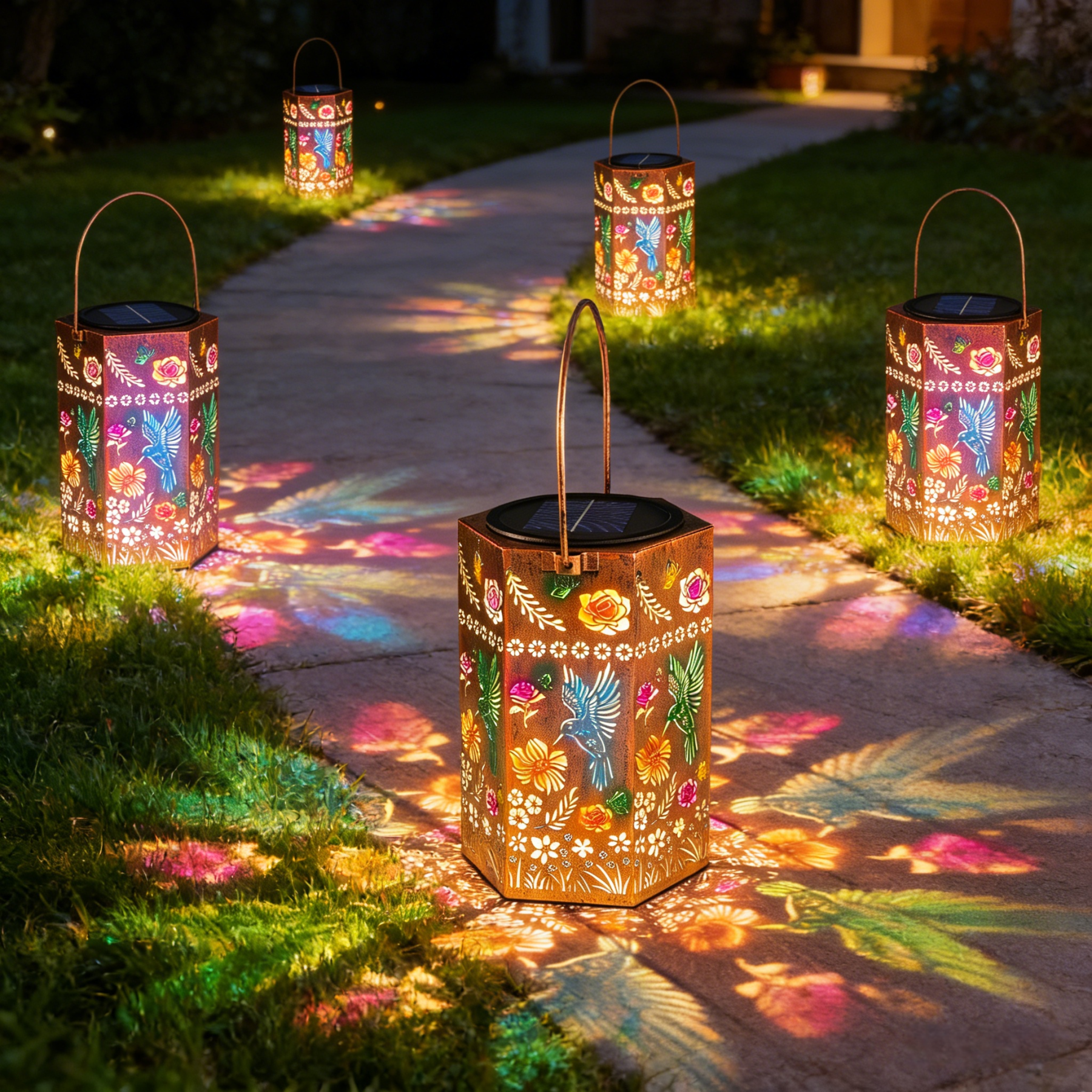 Hummingbird Floral Solar Lantern