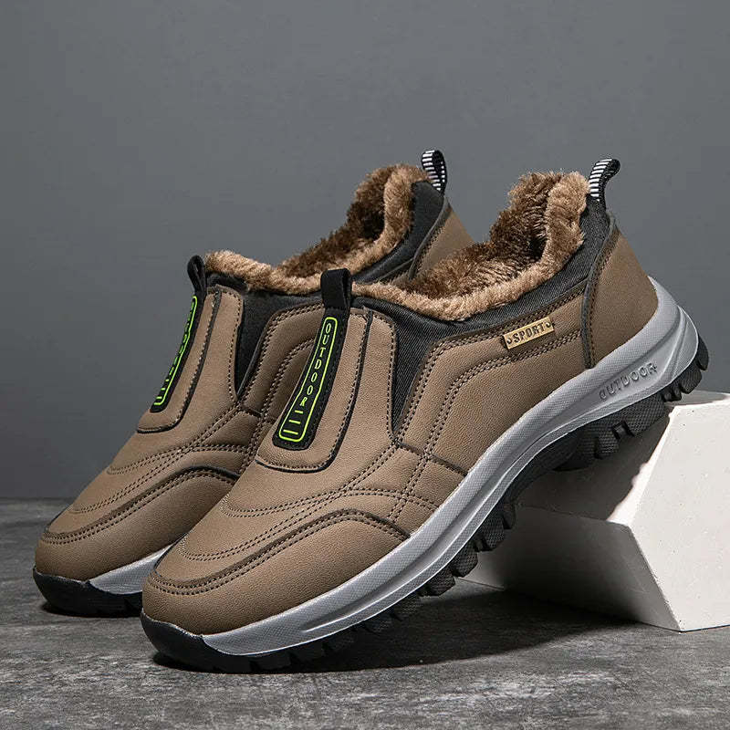 Men's Orthopedic Slip-On Winter Walking Shoes - Fleece-Lined, Waterproof & Anti-Slip Rubber Sole