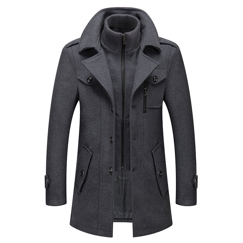 Men's Business Casual Double Breasted Mid Length Coat