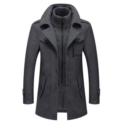 Men's Business Casual Double Breasted Mid Length Coat