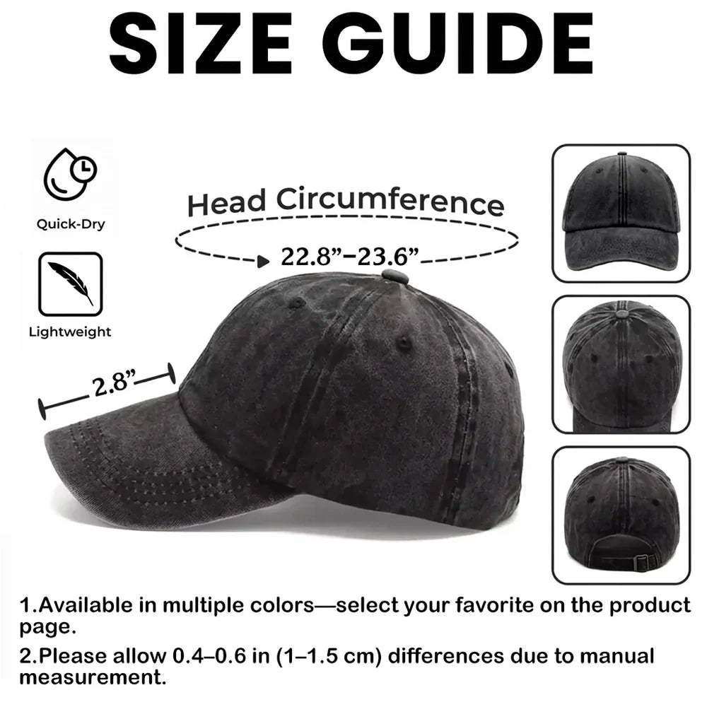 Personalized Washed Denim Baseball Cap, Custom Vintage Look Unique Gift for Dad or Friend