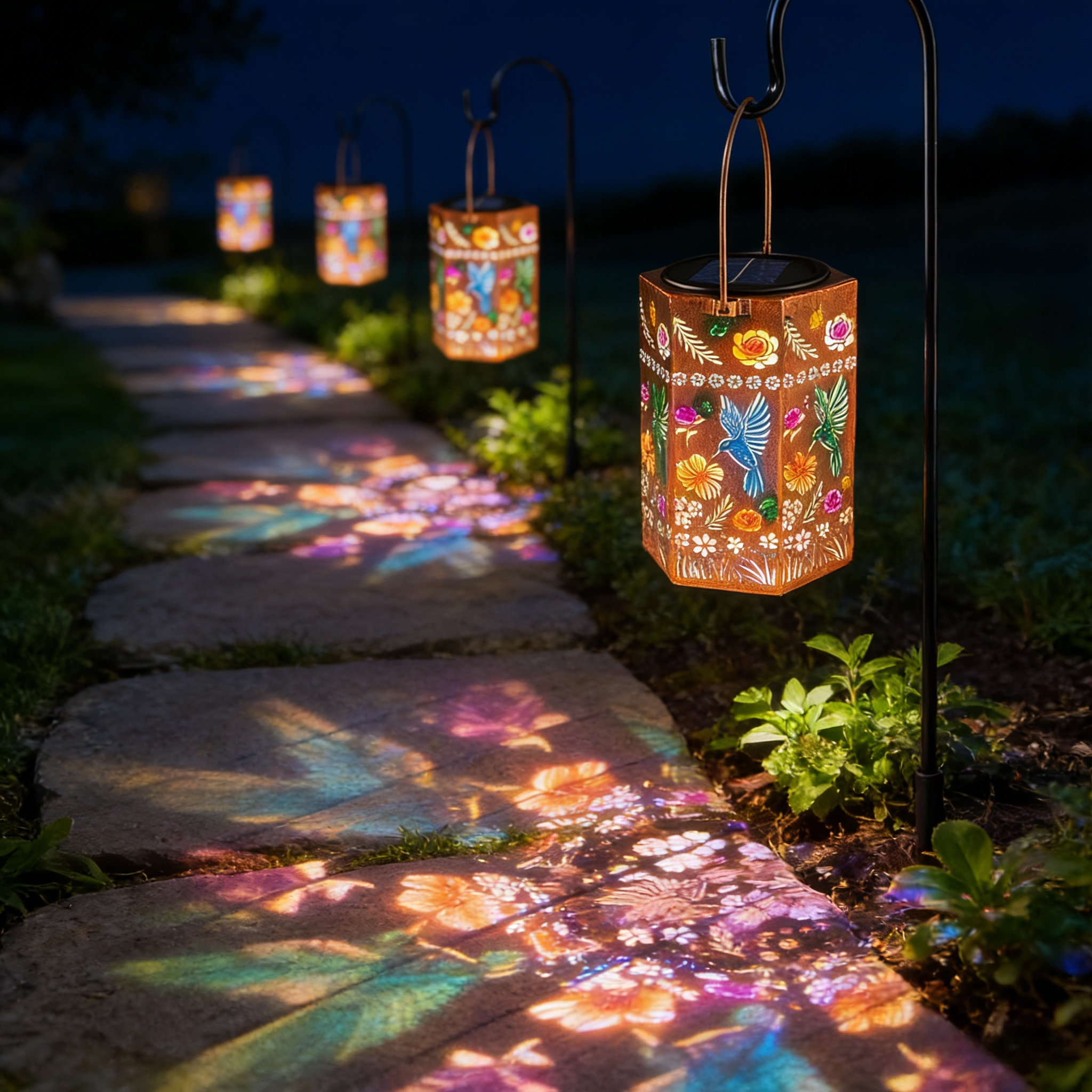 Hummingbird Floral Solar Lantern