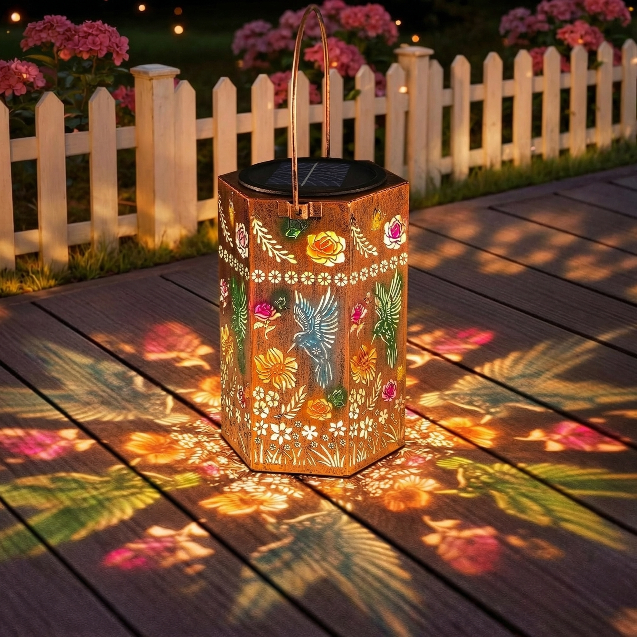 Hummingbird Floral Solar Lantern