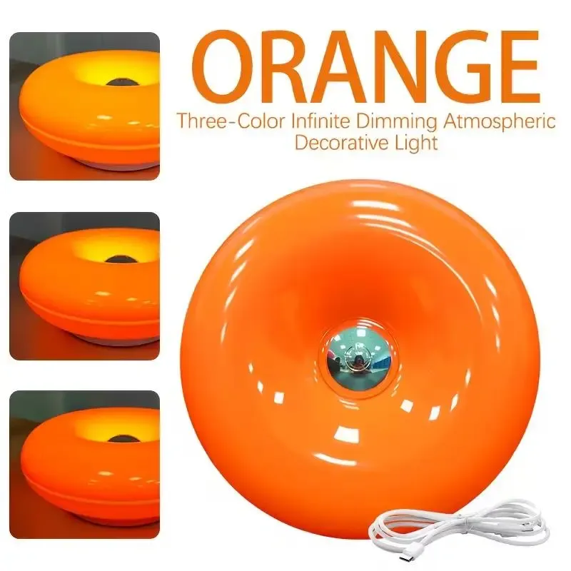 RGB Donut Lamp,Plug-in Bedside Lamp Or Plug-in Wall Sconces,Mid Century Modern Decor Wall Mount Lamps,Creative Orange Light for Living Room,Reading Room,Hallway Ambient Lighting