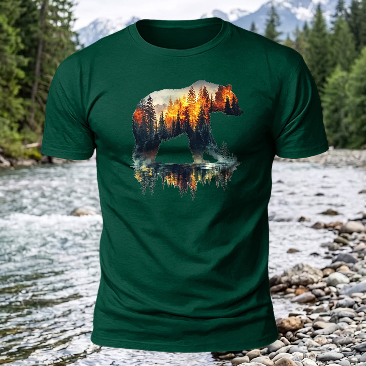 Premium Cotton Bear Forest Printed T-Shirt