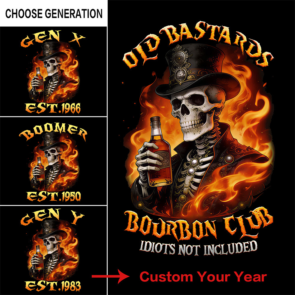 Old Bastards Bourbon Club Custom Year Gen X, Boomer T-shirt