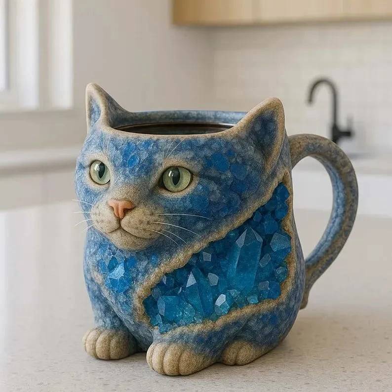 Crystal Cat Mug - Exotic Gemstone Drinkware
