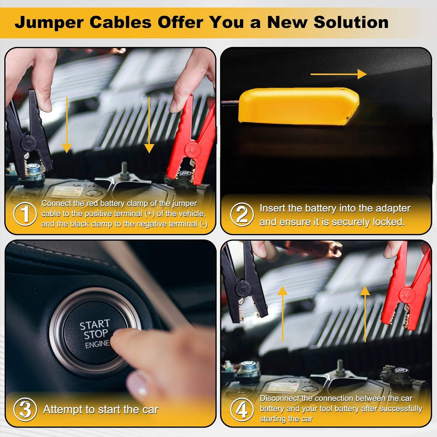 Car Starter Jumper Cables With Adapter For Dewalt/Milwaukee 20v/18v