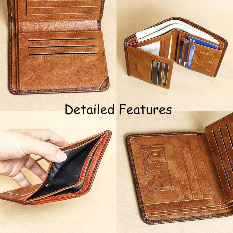 💖🌹Genuine Leather RFID Wallet for Men – Vintage Multi-Function ID & Card Holder