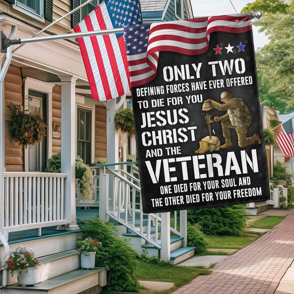 Veteran Flag Only Two Defining Forces Have Ever Offered To Die For You Jesus Christ and Veterans Day 3-Day Shipping