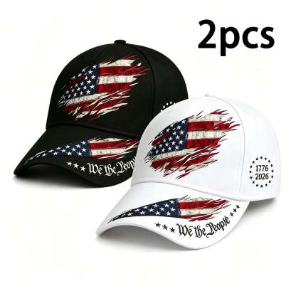 2pcs July 4th American Independence Day Print Baseball Cap, Adjustable Unisex Sun Cap
