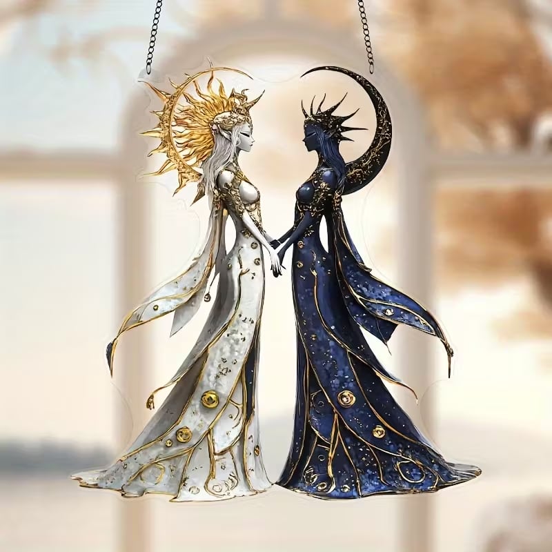🌞🌙Celestial Balance Ornament – Sun & Moon Goddess Design