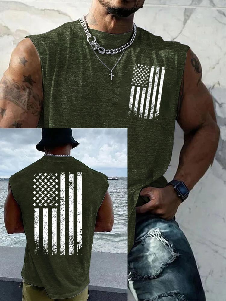 Anniversary American Flag Pattern Round Neck Tank Top
