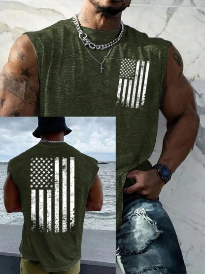Anniversary American Flag Pattern Round Neck Tank Top