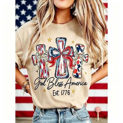 ⭐ God Bless America Women T-Shirt - Vintage American Independence Day Gift Tee🎆