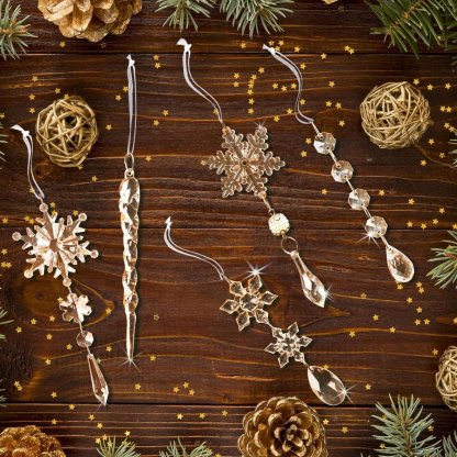 🎅🎄Winter New Year Party Supplies Set - Crystal Snowflake Ornaments For Christmas Tree
