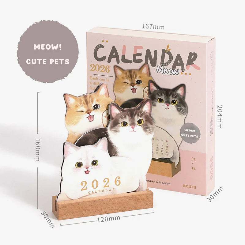 Mini Desk Calendar 2026 Cute Dog & Cat Monthly Planner