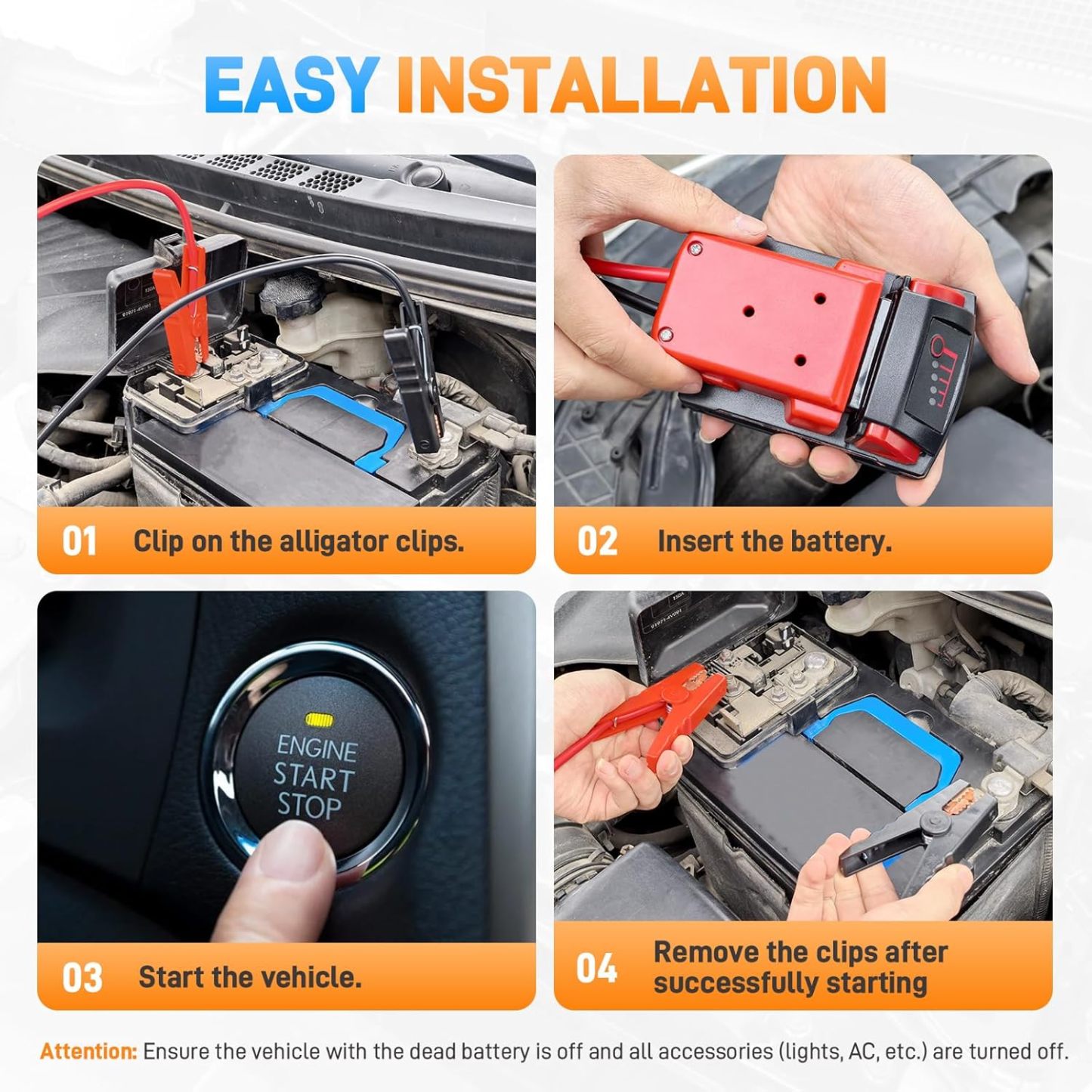 Car Starter Jumper Cables With Adapter For Dewalt/Milwaukee 20v/18v