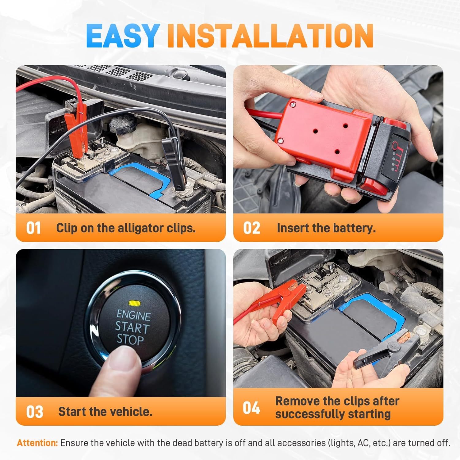 Car Starter Jumper Cables With Adapter For Dewalt/Milwaukee 20v/18v