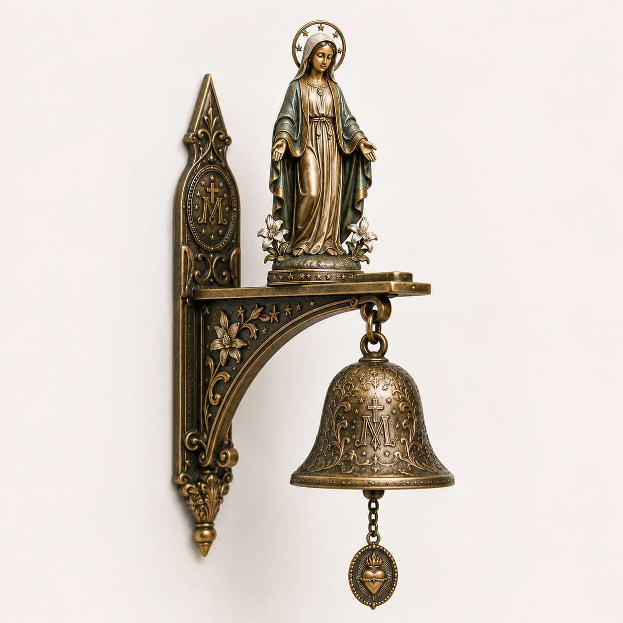 ✨ Our Lady of Grace Bronze Miraculous Medal Wall Bell | 🙏Catholic Religious Home & Garden Decor"