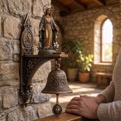 ✨ Our Lady of Grace Bronze Miraculous Medal Wall Bell | 🙏Catholic Religious Home & Garden Decor"