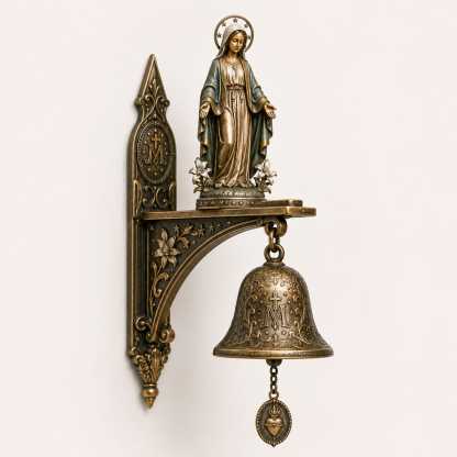 ✨ Our Lady of Grace Bronze Miraculous Medal Wall Bell | 🙏Catholic Religious Home & Garden Decor"