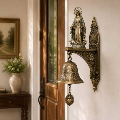 ✨ Our Lady of Grace Bronze Miraculous Medal Wall Bell | 🙏Catholic Religious Home & Garden Decor"
