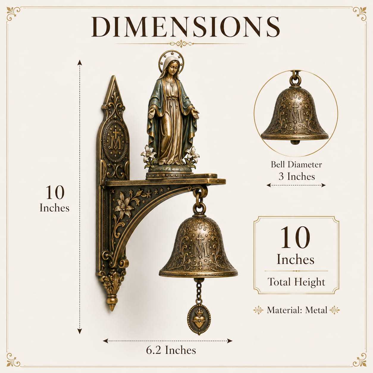 ✨ Our Lady of Grace Bronze Miraculous Medal Wall Bell | 🙏Catholic Religious Home & Garden Decor"