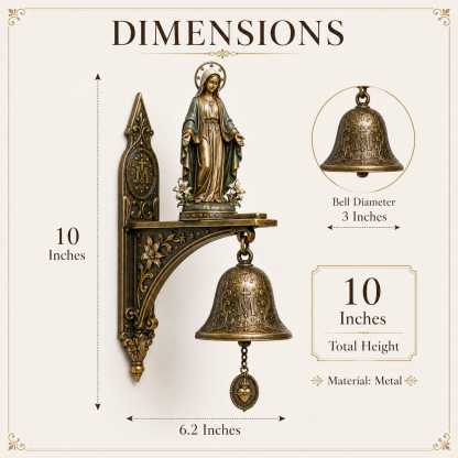 ✨ Our Lady of Grace Bronze Miraculous Medal Wall Bell | 🙏Catholic Religious Home & Garden Decor"