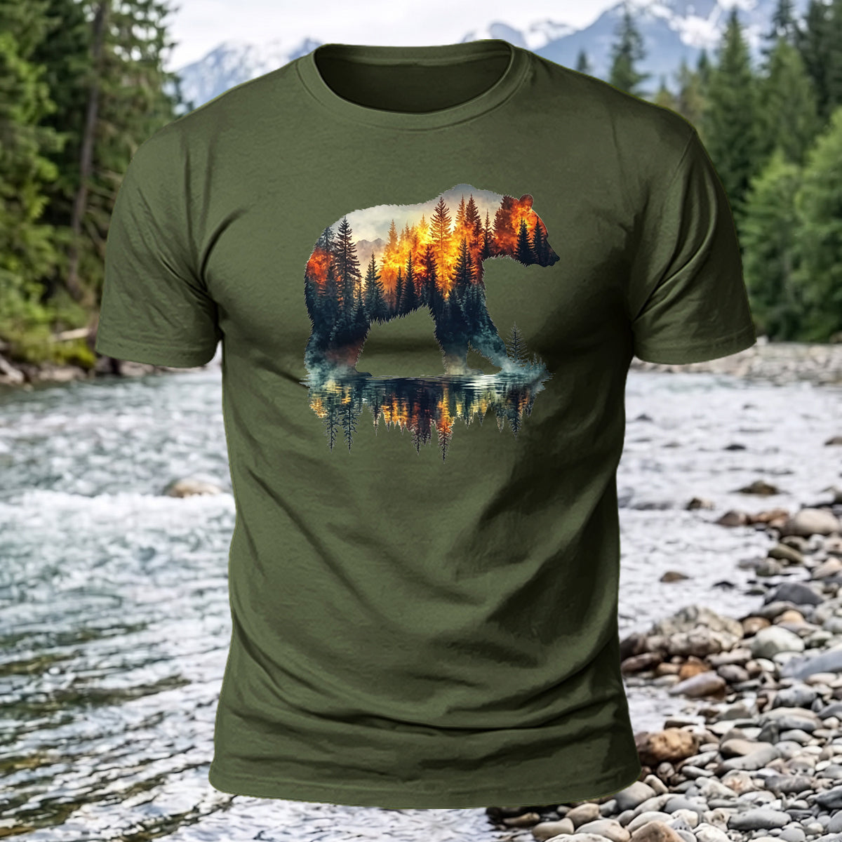 Premium Cotton Bear Forest Printed T-Shirt