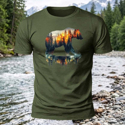 Premium Cotton Bear Forest Printed T-Shirt