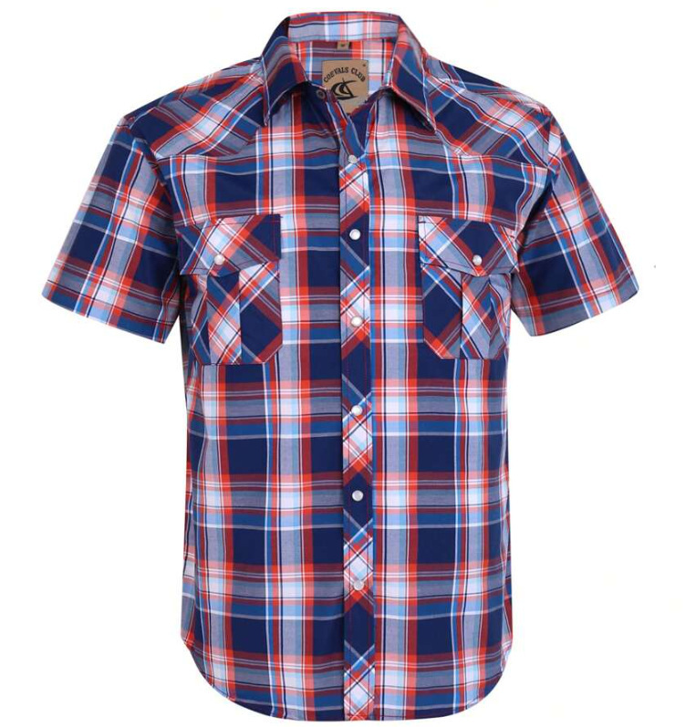 Men's Western Cowboy Short Sleeve Pearl Snap Casual Plaid Work Shirt