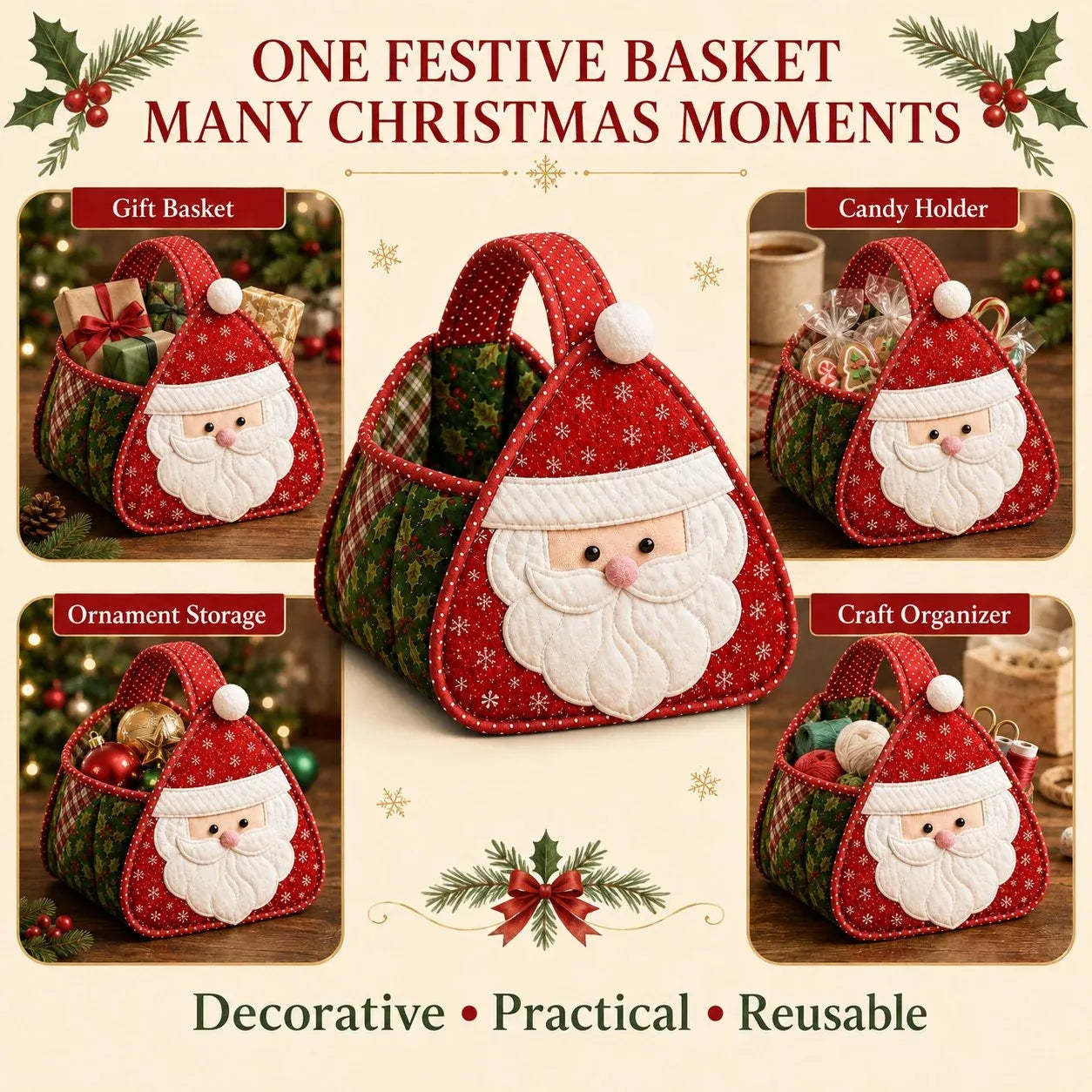 ⭐🎉🎄 Christmas Character Quilted Carry Basket 🎁✨