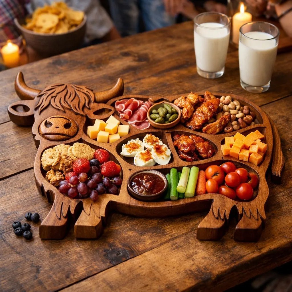 Highland Cow Wooden Charcuterie Board