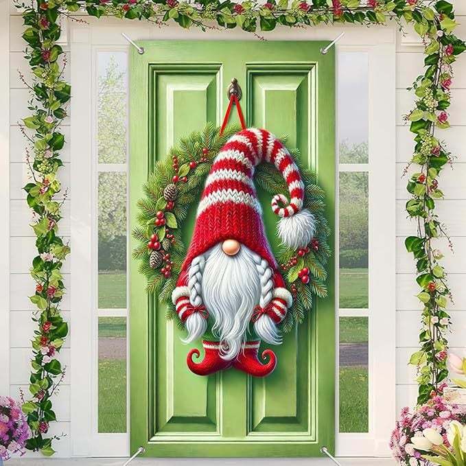 Christmas Door Covers,Decorative Bow Bell Wreath Christmas Door Wraps