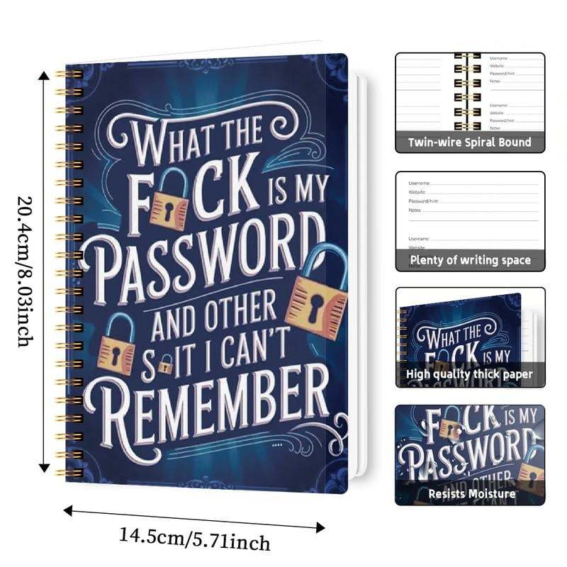 🔥Last Day 49% OFF - 📅Funny Password Notebook - Spiral Bound with Lock Icons & Funny Security Phrases✍️