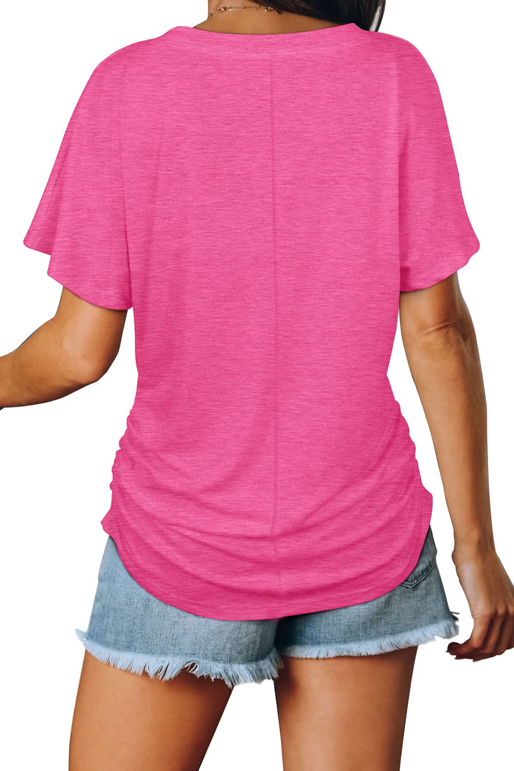 Limited Time Sale🔥Women's Side Shirring Versatile Short-Sleeved V-Neck Bat Top