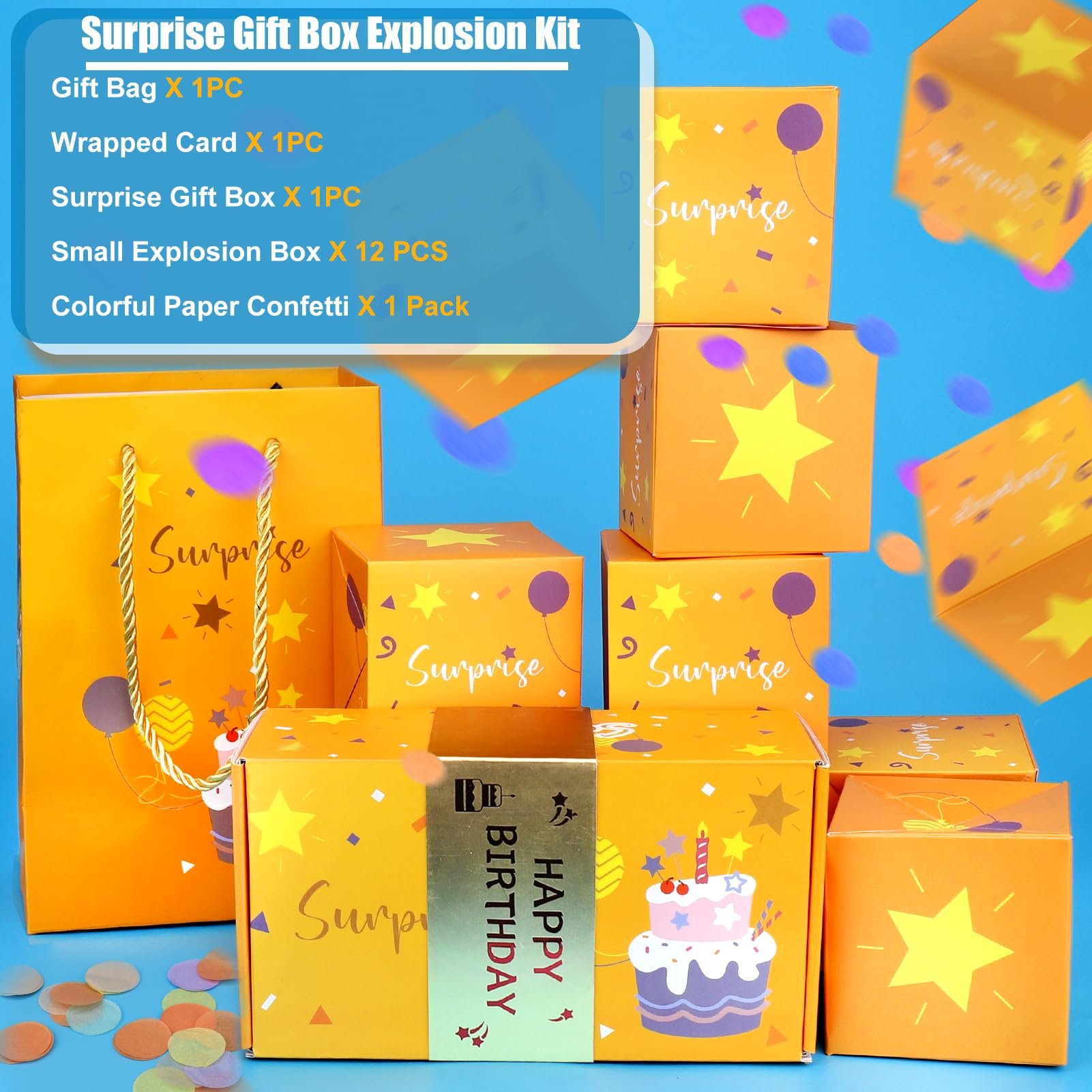 Upgraded Surprise Explosion Gift Box - Pop-Up Money & Confetti Birthday Gift(12 Bounces Surprise Gift Box)