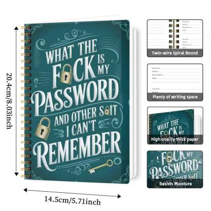 🔥Last Day 49% OFF - 📅Funny Password Notebook - Spiral Bound with Lock Icons & Funny Security Phrases✍️