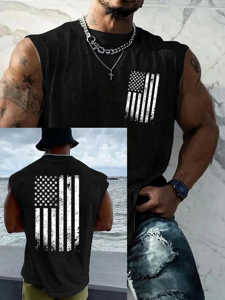 Anniversary American Flag Pattern Round Neck Tank Top