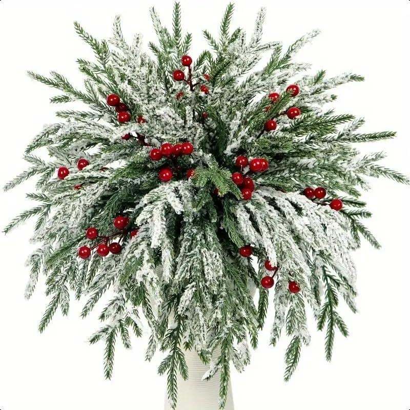 Artificial Norfolk Pine Branches with Red Berries - Christmas Greenery That Lasts!