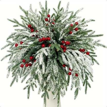 Artificial Norfolk Pine Branches with Red Berries - Christmas Greenery That Lasts!