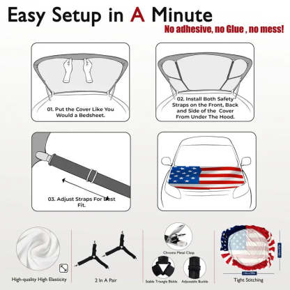 🎉4th Of July Flash Sale 65K+🔥American Car Hood Flag🦅No Glue No Tools🚗 Install in 1 Minute