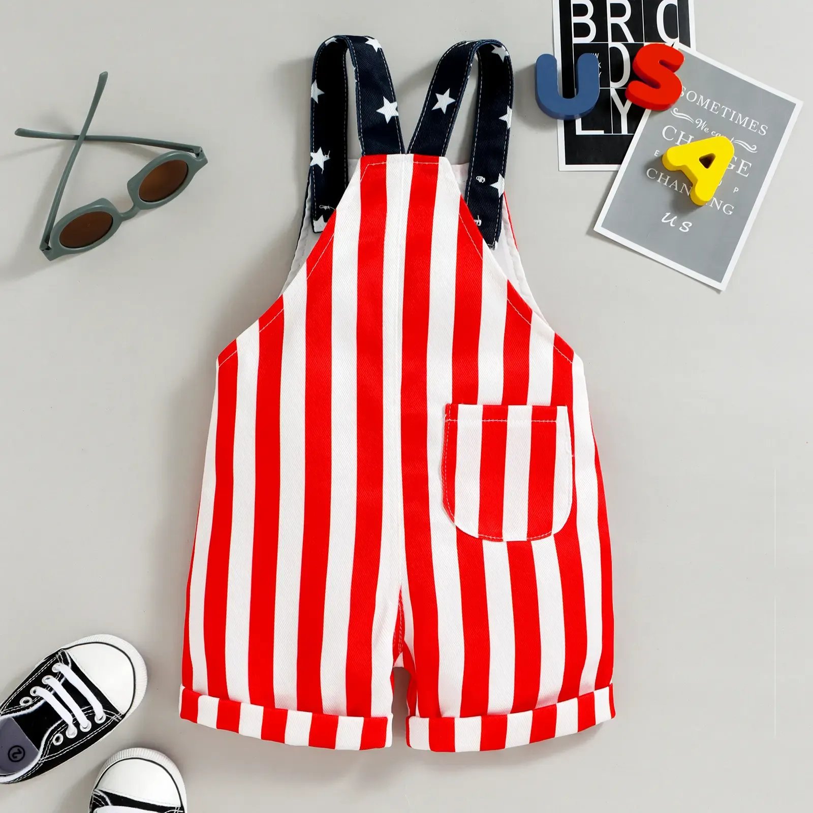 Hot Sale🔥🇺🇸 Toddler 4th of July American Flag Suspender Romper